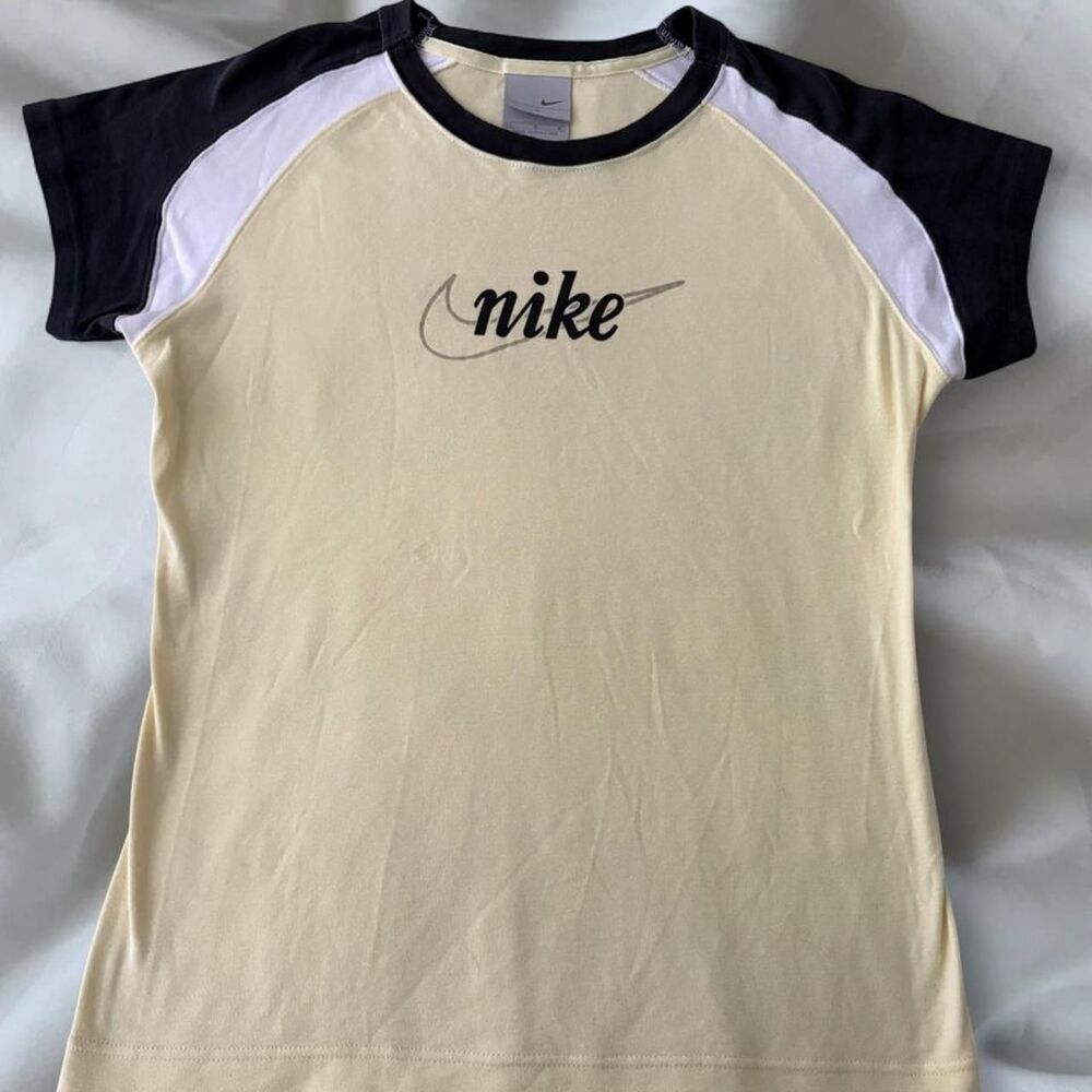 Nike Women's Yellow and Cream Vintage Baby Tee